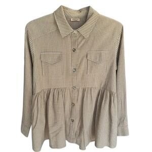 HAYDEN LOS ANGELES‎ Tan White Pinstripe Peplum Button Up Shirt Women's Size M